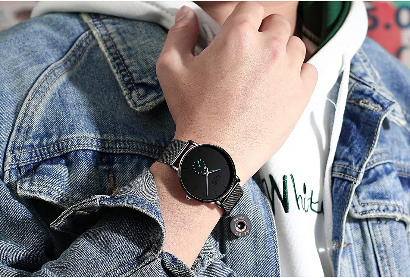 LIGE Mens Watches Ultra-Thin Analog Quartz Minimalist Stainless Steel Mesh Band Dress Watches for Men - Image 3